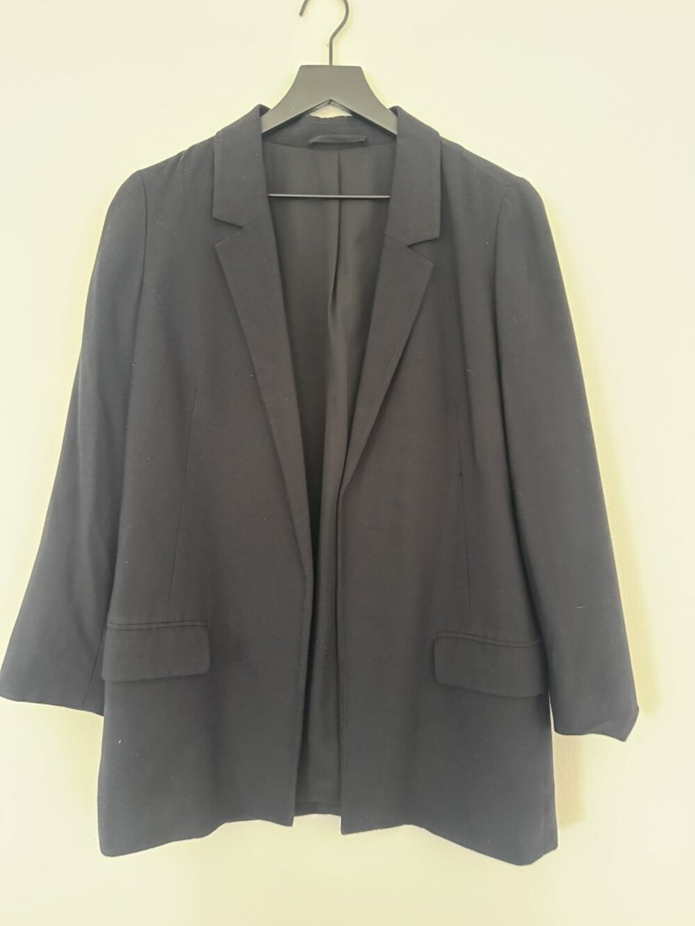 AllSaints Aleida Tri Blazer Black Open Front Jersey Ruched Sleeve UK 10 US 6